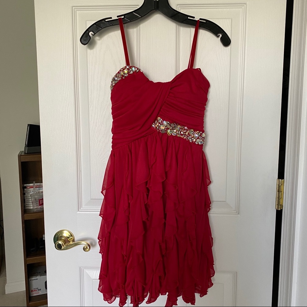 Deb Ruffle Sequin Homecoming Dress